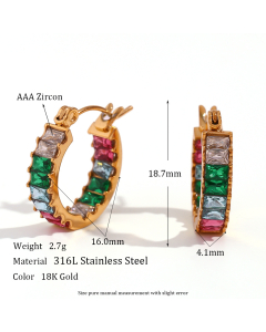 316L Stainless Steel Round Earring With Colorful Zircon  LY881018-9