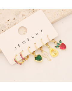 6pcs Set Ear-Drop Apple Heart With Zircon Micro Pave Copper Earring LY881001-01