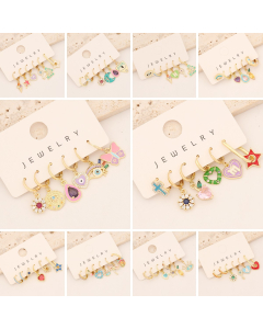 6pcs Set Ear-Drop Heart Snake Evil Eye Love Key With Zircon Micro Pave Gold Plated Copper Earring LY881001