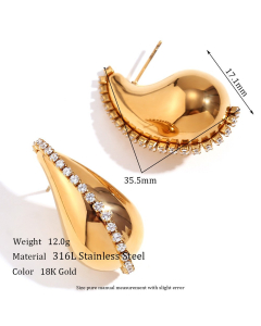 Gold zircon with cashew nut shape Retro Jewelry High Quality Stainless Steel Earring Ear Clip And Necklace LY881022