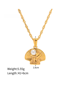 18k Gold-Plated Pearl Stainless Steel Shell Pendant Necklace wholesale Corlorza