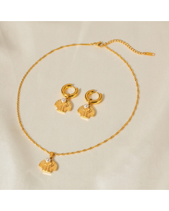 Fine Jewelry 18k Gold-Plated Pearl Stainless Steel Shell Pendant Necklace Earrings wholesale Corlorza