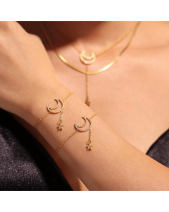 Double-layer Moon Star Fringe Necklace Bracelet Wholesale Stainless Steel Jewelry Set