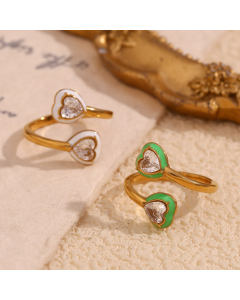 Wholesale Stainless Steel Ring French Style Plated 18K Gold Dripping Oil Love With Diamond Opening Ring
