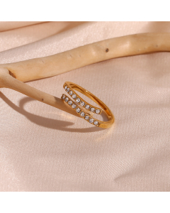 Wholesale Stainless Steel Ring Fashion Light Luxury Gold Plated Adjustable Transparent Zircon Ring
