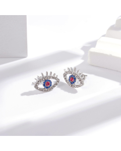 Wholesale Novelty Personalized Elegant Zircon Inlaid Eye Long Eyelashes Stainless Steel Earrings-Steel Color-Multi-color
