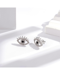 Wholesale Novelty Personalized Elegant Zircon Inlaid Eye Long Eyelashes Stainless Steel Earrings-Steel Color-Black
