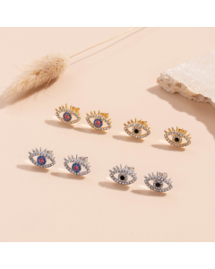 Wholesale Novelty Personalized Elegant Zircon Inlaid Eye Long Eyelashes Stainless Steel Earrings