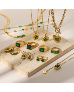 Wholesale Fine Jewelry Fashion Retro Style Green Zirconia Series Necklace Earrings Bracelet Ring Temperament Lady Stainless Steel Jewelry