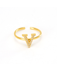 Light Luxury Diamond Inlaid Letter V Stainless Steel Opening Adjustable Ring