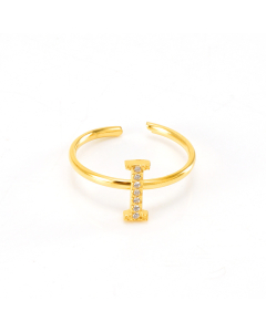 Light Luxury Diamond Inlaid Letter I Stainless Steel Opening Adjustable Ring