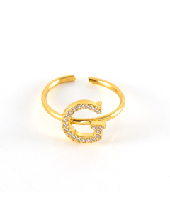 Light Luxury Diamond Inlaid Letter G Stainless Steel Opening Adjustable Ring