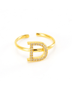 Light Luxury Diamond Inlaid Letter D Stainless Steel Opening Adjustable Ring
