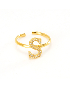 Light Luxury Diamond Inlaid Letter S Stainless Steel Opening Adjustable Ring