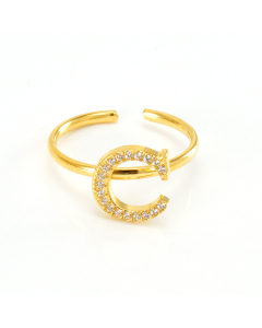 Light Luxury Diamond Inlaid Letter C Stainless Steel Opening Adjustable Ring