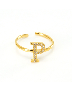 Light Luxury Diamond Inlaid Letter P Stainless Steel Opening Adjustable Ring
