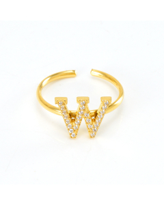 Light Luxury Diamond Inlaid Letter W Stainless Steel Opening Adjustable Ring