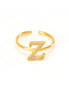 Light Luxury Diamond Inlaid Letter Z Stainless Steel Opening Adjustable Ring