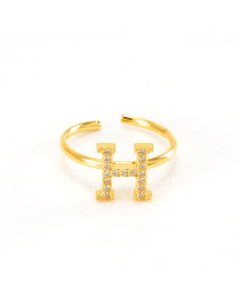Light Luxury Diamond Inlaid Letter H Stainless Steel Opening Adjustable Ring