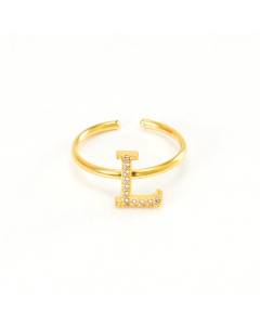 Light Luxury Diamond Inlaid Letter L Stainless Steel Opening Adjustable Ring