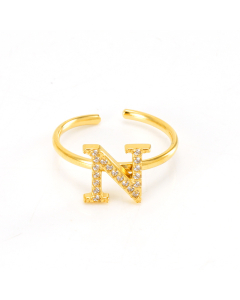Light Luxury Diamond Inlaid Letter N Stainless Steel Opening Adjustable Ring