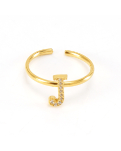 Light Luxury Diamond Inlaid Letter J Stainless Steel Opening Adjustable Ring