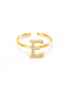 Light Luxury Diamond Inlaid Letter E Stainless Steel Opening Adjustable Ring