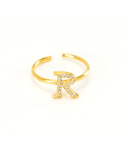 Light Luxury Diamond Inlaid Letter R Stainless Steel Opening Adjustable Ring
