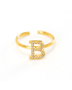 Light Luxury Diamond Inlaid Letter B Stainless Steel Opening Adjustable Ring