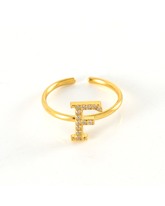 Light Luxury Diamond Inlaid Letter F Stainless Steel Opening Adjustable Ring