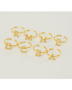 Wholesale INS Style Ring Fashion Light Luxury Diamond Inlaid A-Z Alphabet Stainless Steel Opening Adjustable Ring
