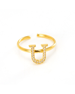 Light Luxury Diamond Inlaid Letter U Stainless Steel Opening Adjustable Ring