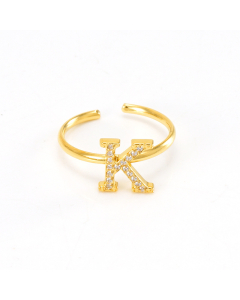 Light Luxury Diamond Inlaid Letter K Stainless Steel Opening Adjustable Ring