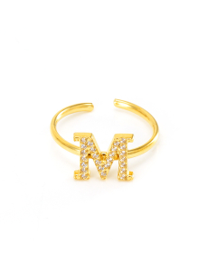 Light Luxury Diamond Inlaid Letter M Stainless Steel Opening Adjustable Ring