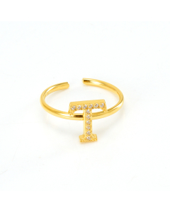 Light Luxury Diamond Inlaid Letter T Stainless Steel Opening Adjustable Ring