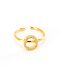 Light Luxury Diamond Inlaid Letter O Stainless Steel Opening Adjustable Ring