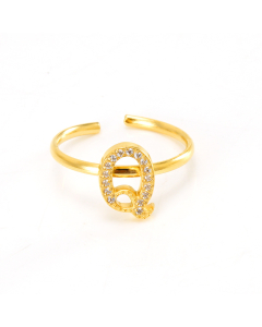 Light Luxury Diamond Inlaid Letter Q Stainless Steel Opening Adjustable Ring