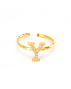 Light Luxury Diamond Inlaid Letter Y Stainless Steel Opening Adjustable Ring