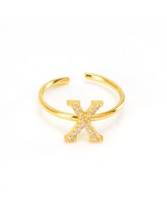 Light Luxury Diamond Inlaid Letter X Stainless Steel Opening Adjustable Ring