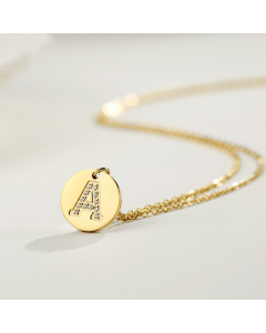 Fashion Diamond Clavicle Chain Letter Pendant Titanium Steel Necklace-A