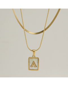 A Double Layer Initial Letter Necklace Inlaid White Shell Pendant Necklace CA7810210