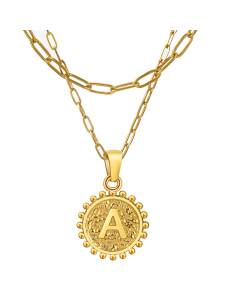 A Double Layer Initial Letter Paper Clip Steel Chain Necklace CA7810220