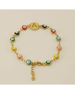 A Evil Eye Drop Oil Initial Letter Stainless Steel Bracelet With 18K Gold Plated