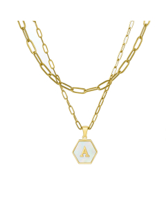 A Hexagon White Shell Charms With Double Layer Paperclip Chain Necklace CA7810226