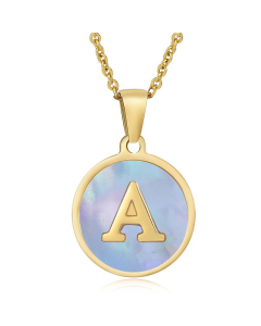 A Hotsale Initial Letter With Blue Shell And Round Tag Necklace CA7810213