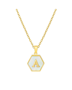 A Initial Letter Hexagon Shape Pendant Necklace And Gold Chain CA7810218