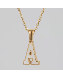 A Initial Letter Inlaid White Shell Stainless Steel Necklace CA7810228