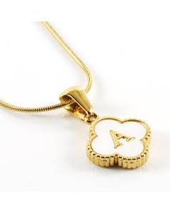 A Initial Letter Lucky Clover Necklace With Gold Plated Inlaid Nature Shell CA7810197