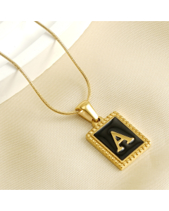 A Initial Name Stainless Steel Necklace With Square Black Shell Tag CA7810221