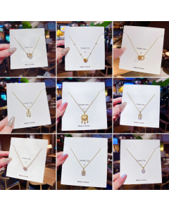 Minimalism Flower Square Heart Zircon Inlaid Pendent Stainless Steel Necklace Colorza